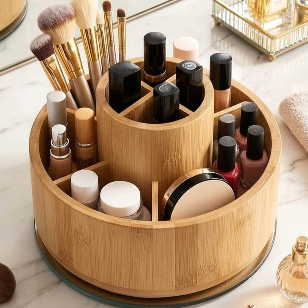 Bamboo Wood Rotating Organizer